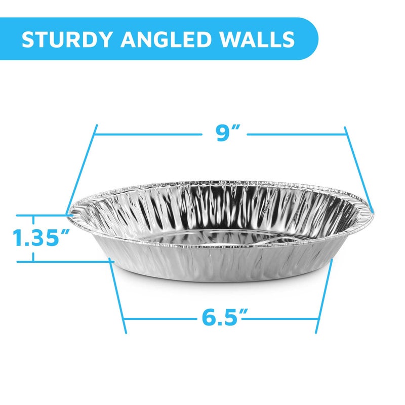 MontoPack 9â€ Aluminum Foil Pie Pans | Round Disposable Containers with Angled Walls for Tart Baking, Storing, Serving & Reheating | Freezer and Oven Safe, Recyclable | 50-Pack of Cake Tins - Image 2